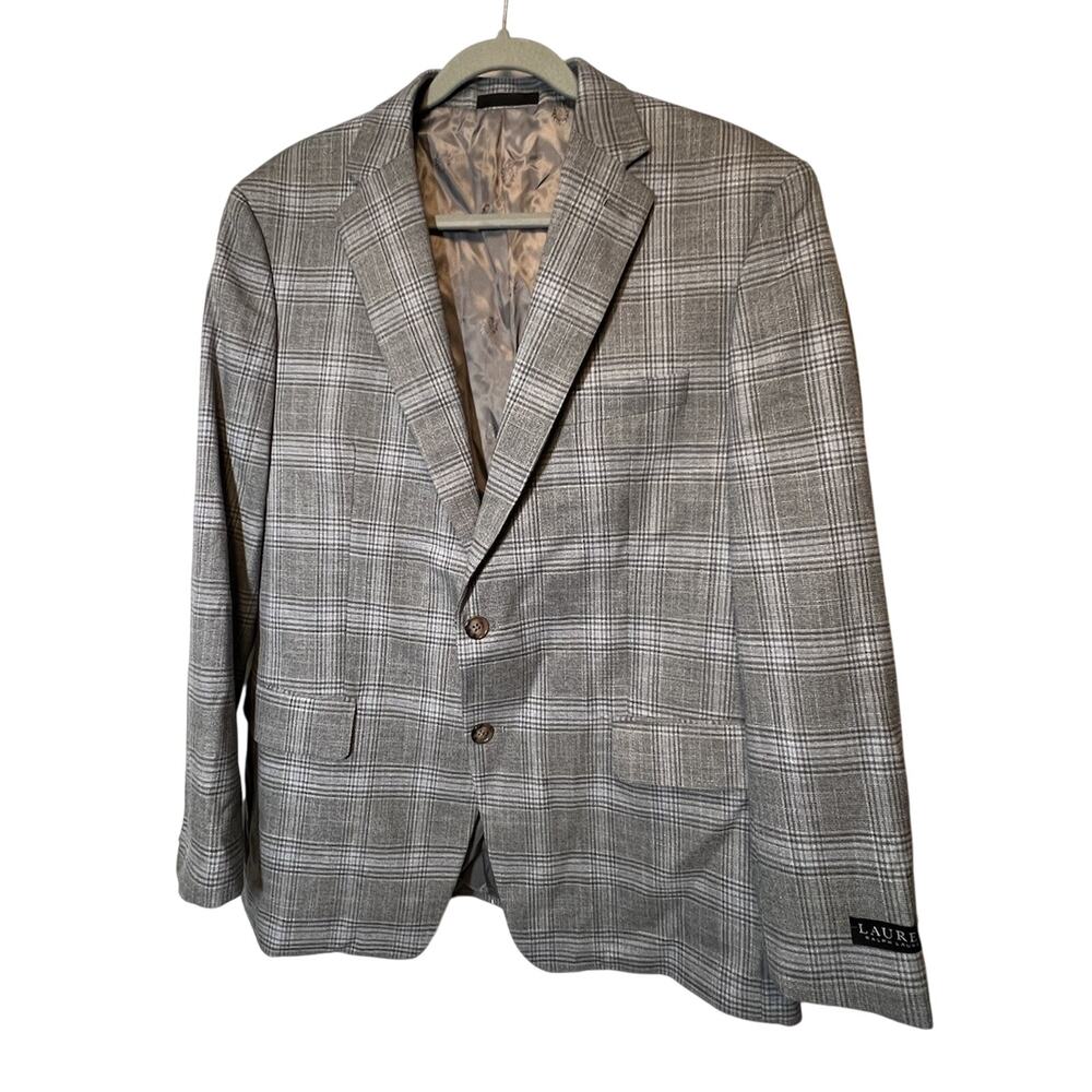 Lauren Ralph Lauren Mens‎ Two Button Blazer Jacket Gray Glen check Size 42R